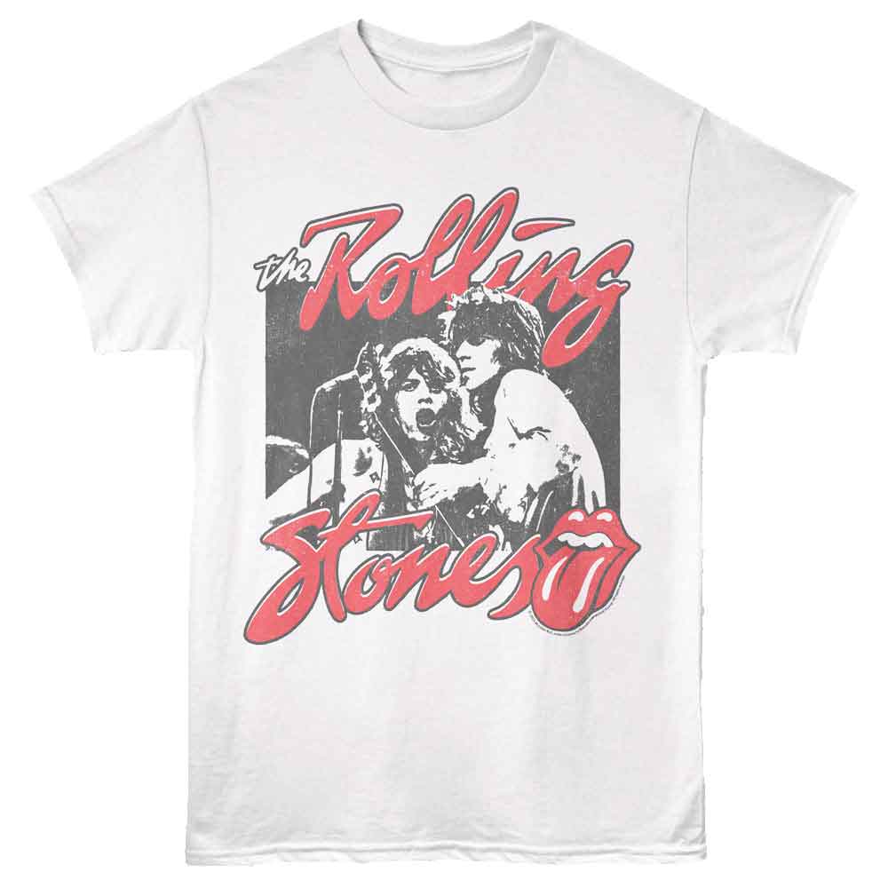 Rolling Stones - Photo And Logo - White - Front Print Solid Adult Unisex Short Sleeve T-Shirt