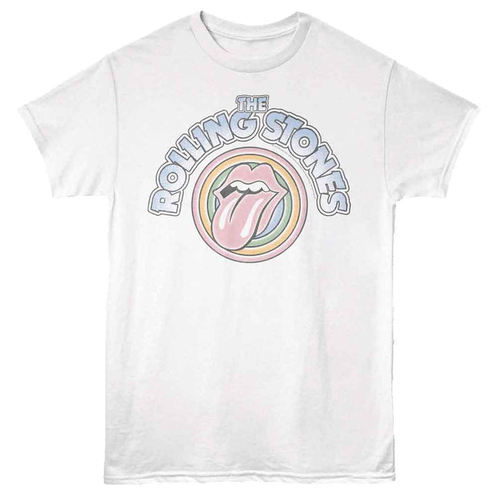 Rolling Stones - Circles - White - Front Print Solid Adult Unisex Short Sleeve T-Shirt