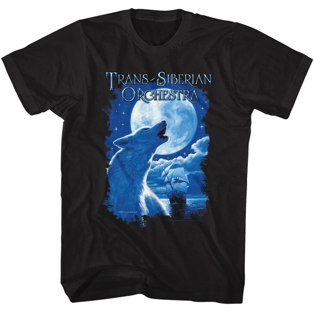 Trans Siberian Orchestra - Night Ocean Wolf - American Classics - Solid Black Adult Short Sleeve T-Shirt