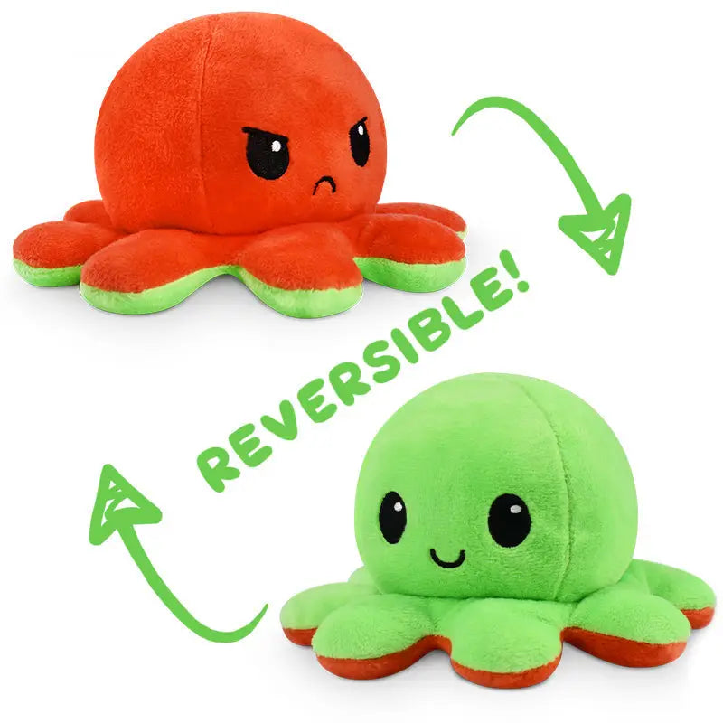 TeeTurtle - Red and Green Octopus - Reversible Plush