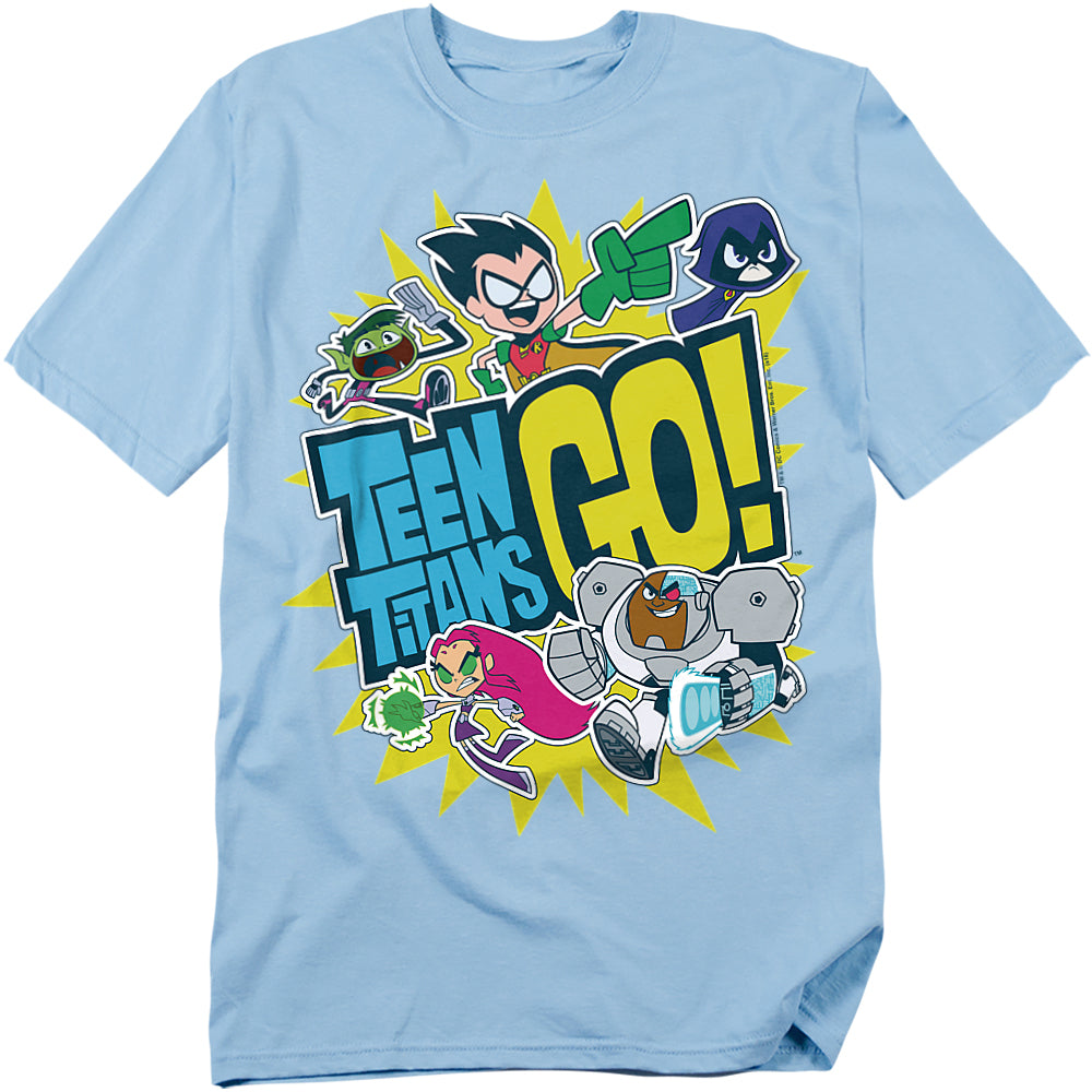 DC Comics Teen Titans Go Logo And Characters Burst Adult Unisex T-Shirt Blue