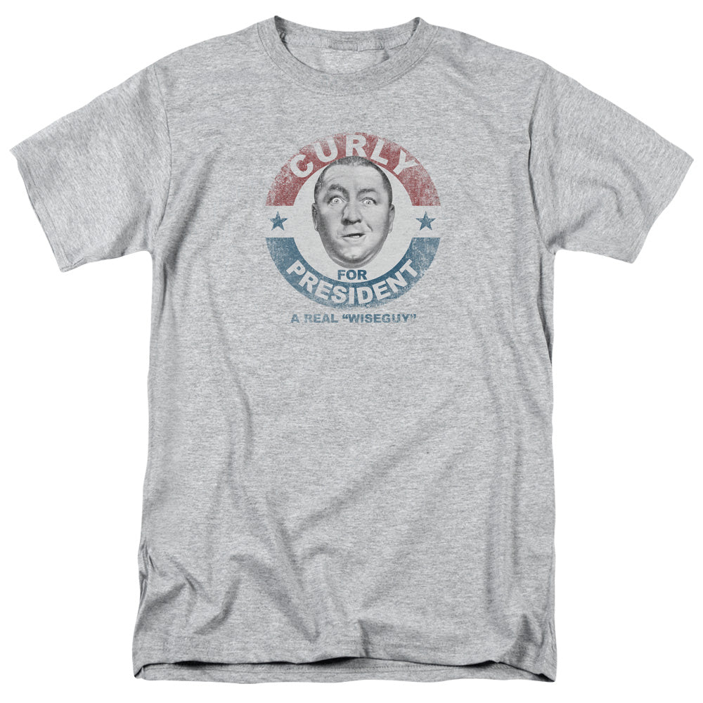Three Stooges - Curly For President - Adult Unisex Short Sleeve T-Shirt - Gray