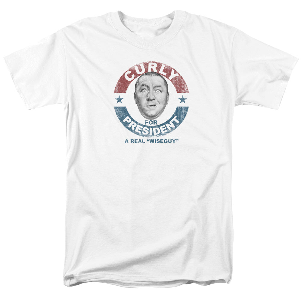 Three Stooges - Curly For President #2 - Adult Unisex Short Sleeve T-Shirt - White