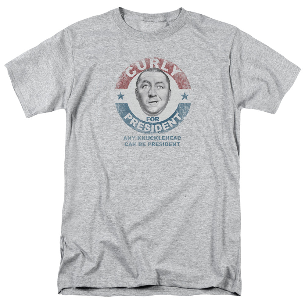 Three Stooges - Curly For President #2 - Adult Unisex Short Sleeve T-Shirt - Gray