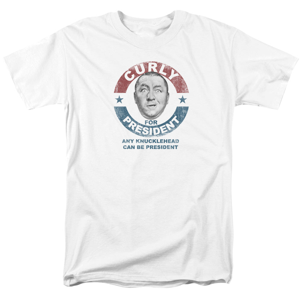 Three Stooges - Curly For President - Adult Unisex Short Sleeve T-Shirt - White