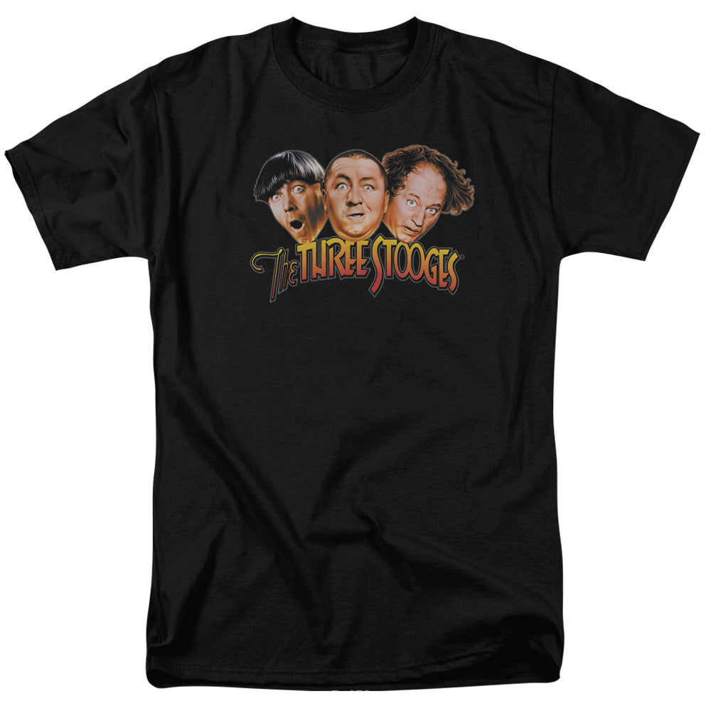 Three Stooges - Three Head Logo - Adult Unisex Short Sleeve T-Shirt - Black