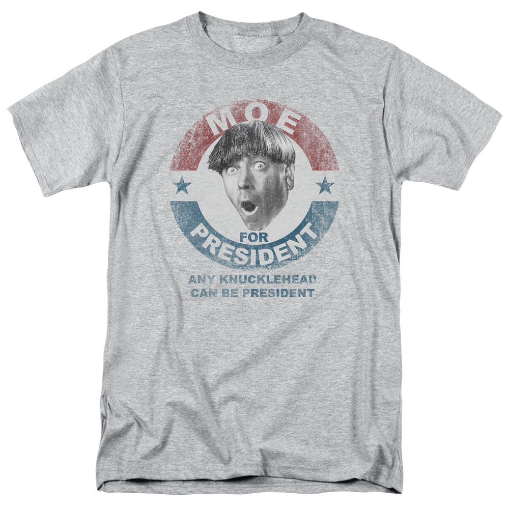 Three Stooges - Moe For President - Adult Unisex Short Sleeve T-Shirt - Gray