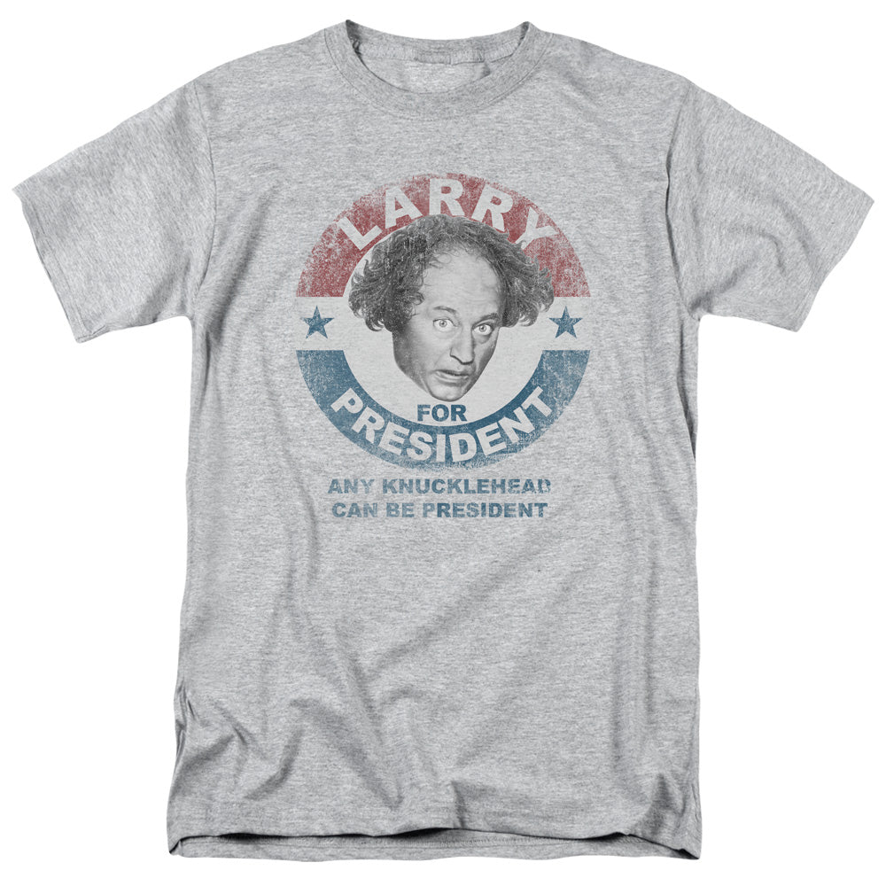 Three Stooges - Larry For President - Adult Unisex Short Sleeve T-Shirt - Gray