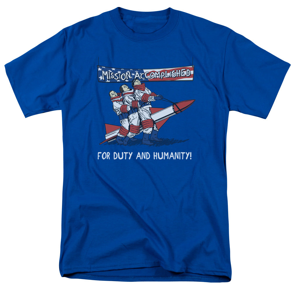 Three Stooges - Mission Accomplished - Adult Unisex Short Sleeve T-Shirt - Blue