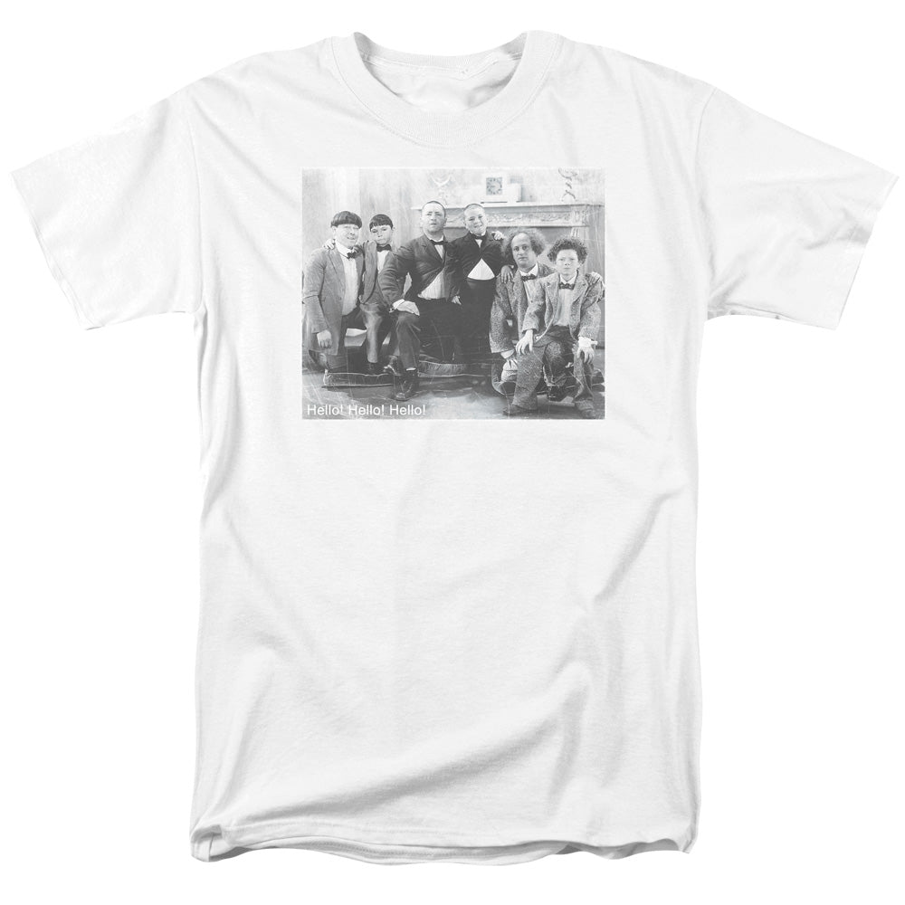 Three Stooges - Hello - Adult Unisex Short Sleeve T-Shirt - White
