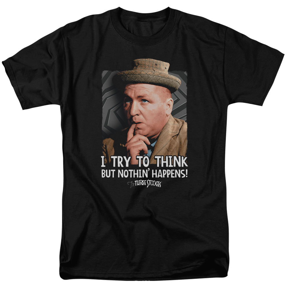 Three Stooges - Try To Think - Adult Unisex Short Sleeve T-Shirt - Black