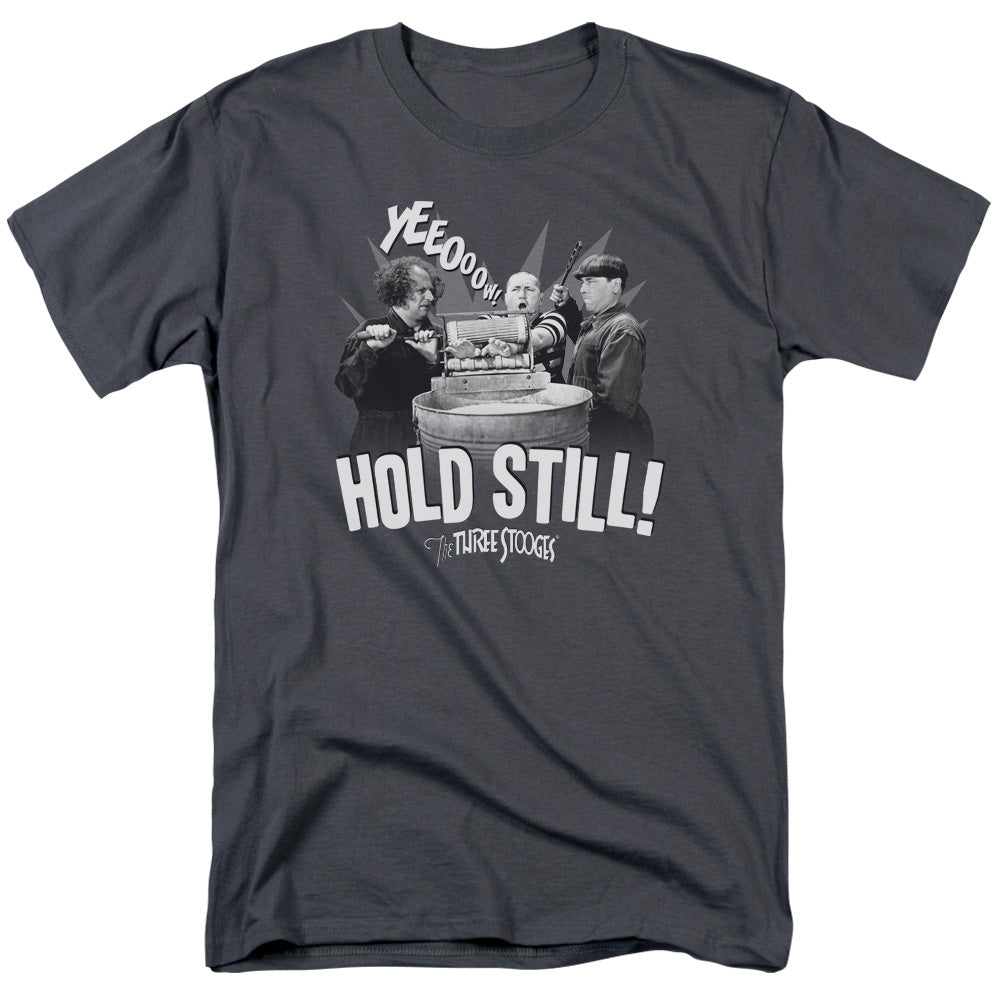 Three Stooges - Hold Still - Adult Unisex Short Sleeve T-Shirt - Gray
