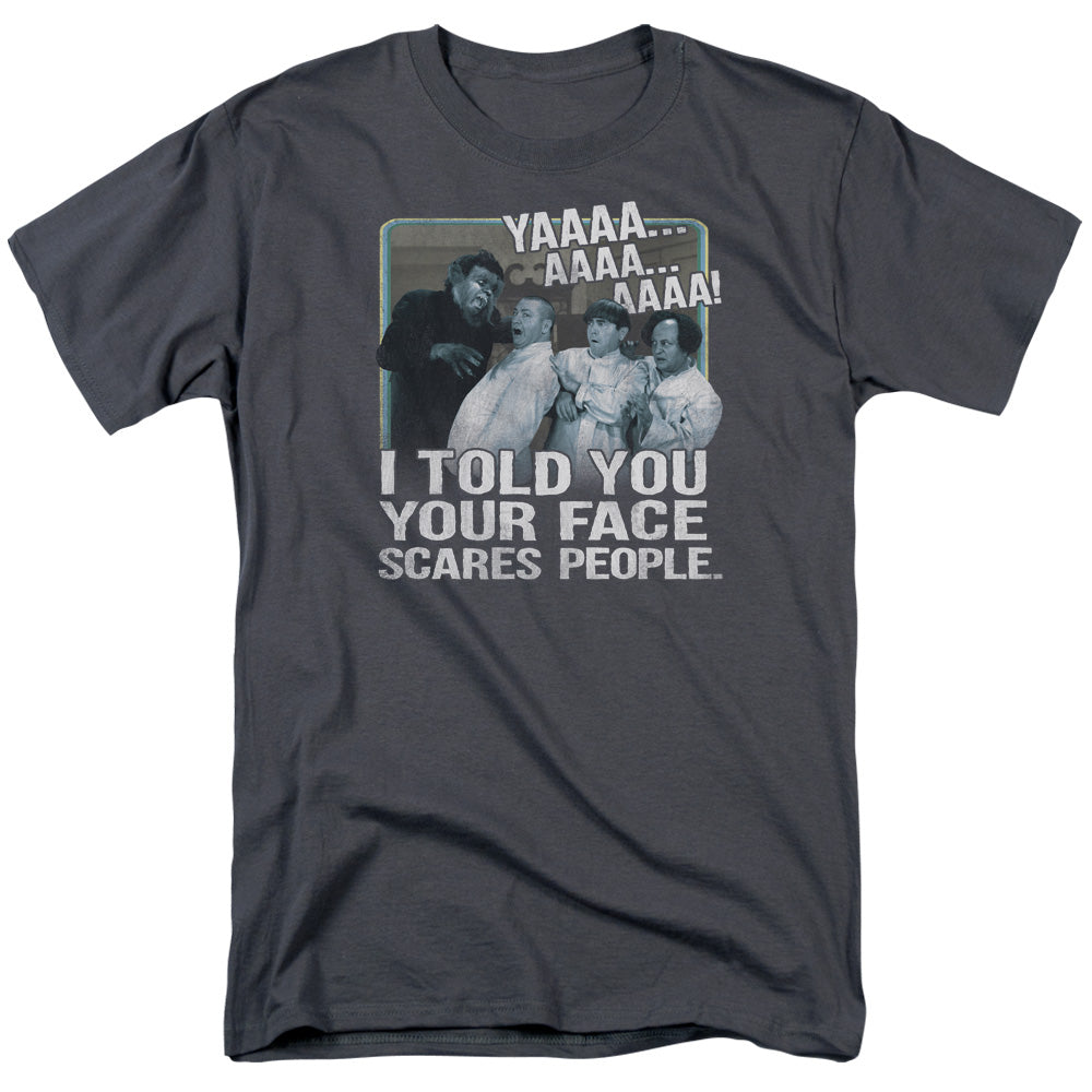Three Stooges - Scares People - Adult Unisex Short Sleeve T-Shirt - Gray