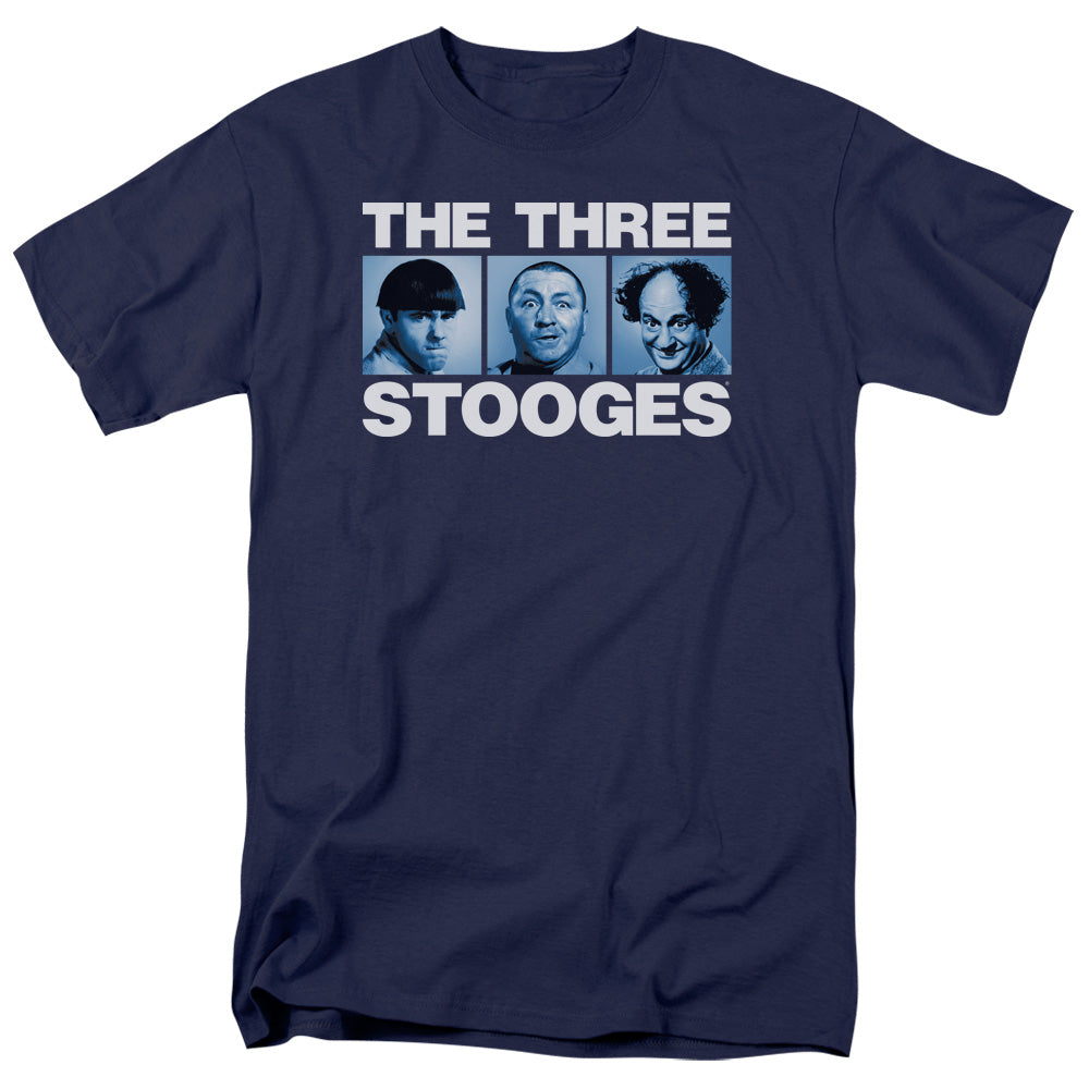 Three Stooges - Three Squares - Adult Unisex Short Sleeve T-Shirt - Blue
