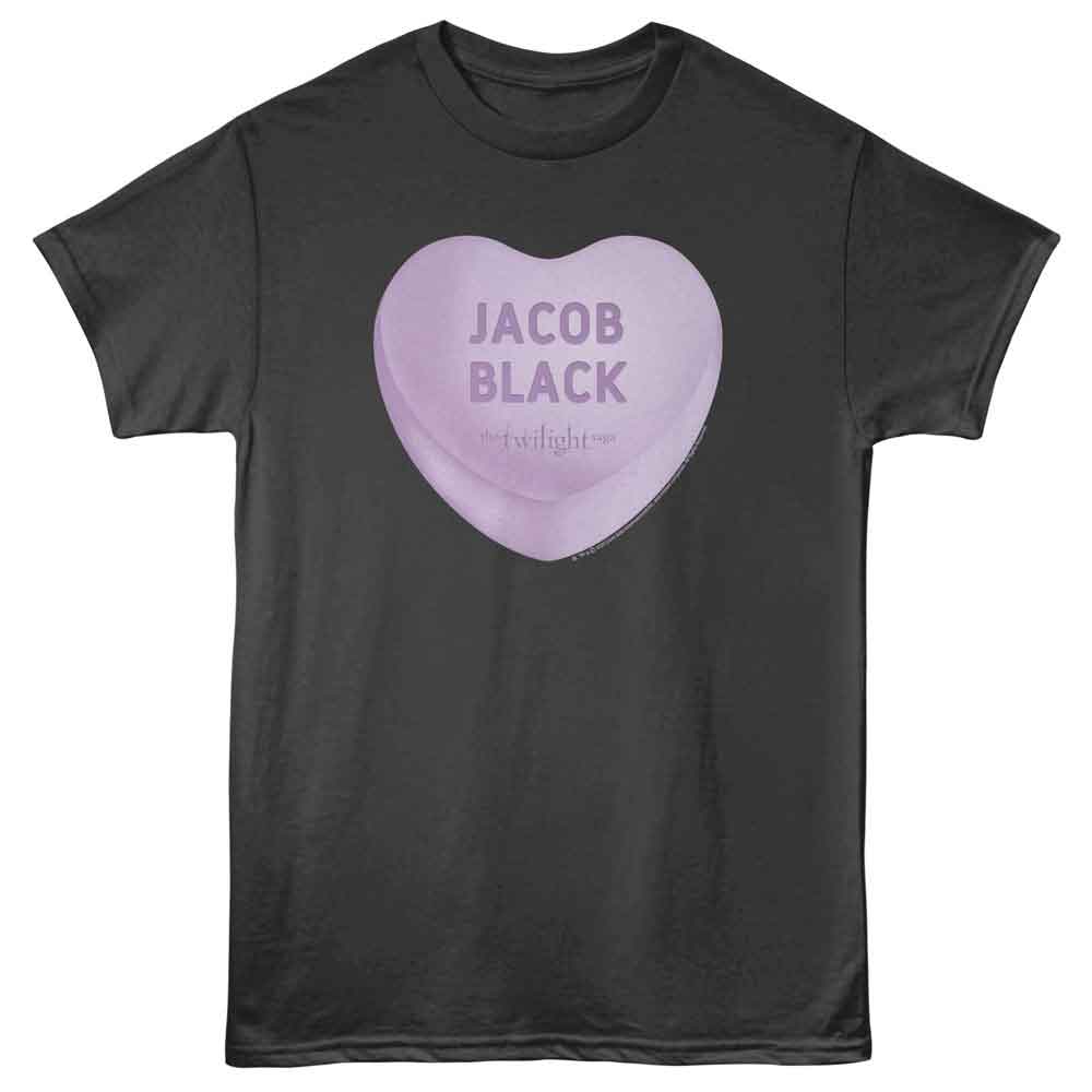 Twilight - Jacob Candy Heart - Front Print Adult Short Sleeve Solid T-Shirt - Smoke