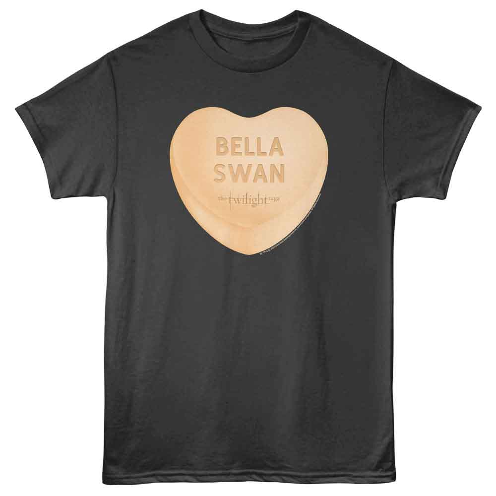 Twilight - Bella Candy Heart - Front Print Adult Short Sleeve Solid T-Shirt - Smoke