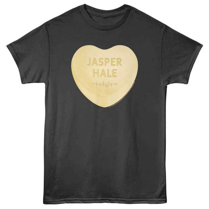 Twilight - Jasper Candy Heart - Front Print Adult Short Sleeve Solid T-Shirt - Smoke