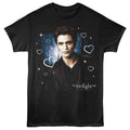 Twilight - Edward Forest Hearts - Front Print Adult Short Sleeve Solid T-Shirt - Black