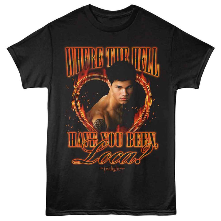 Twilight - Loca Flames Heart - Front Print Adult Short Sleeve Solid T-Shirt - Black