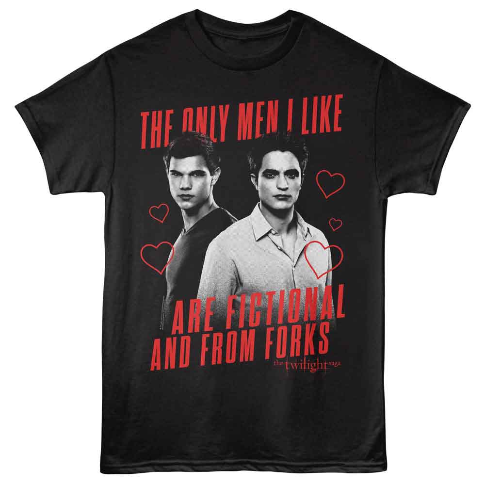 Twilight - Fictional And From Forks - Front Print Adult Short Sleeve Solid T-Shirt - Black