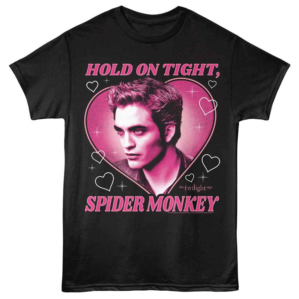Twilight - Edward Heart Spider Monkey - Front Print Adult Short Sleeve Solid T-Shirt - Black