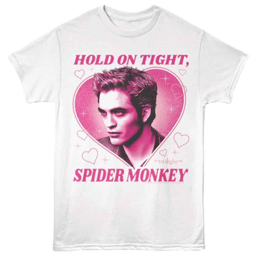 Twilight - Edward Heart Spider Monkey - Front Print Adult Short Sleeve Solid T-Shirt - White