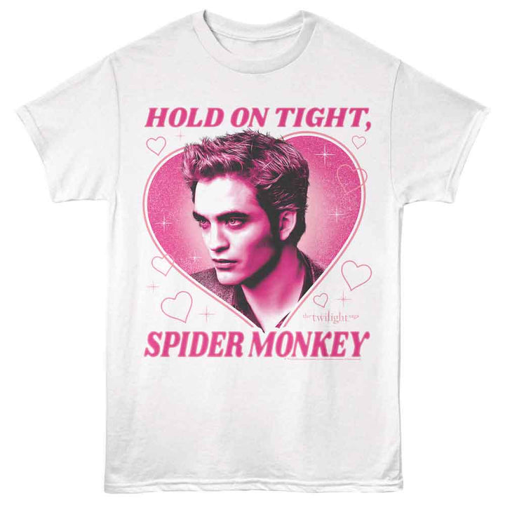 Twilight - Edward Heart Spider Monkey - Front Print Adult Short Sleeve Solid T-Shirt - White
