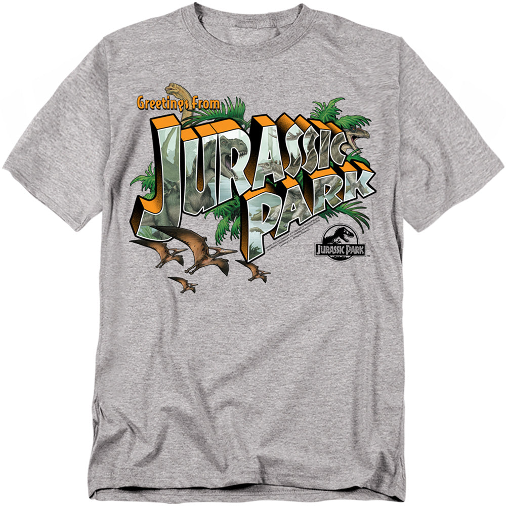 Jurassic Park - Greetings From Jp - Adult Unisex Short Sleeve T-Shirt - Blue