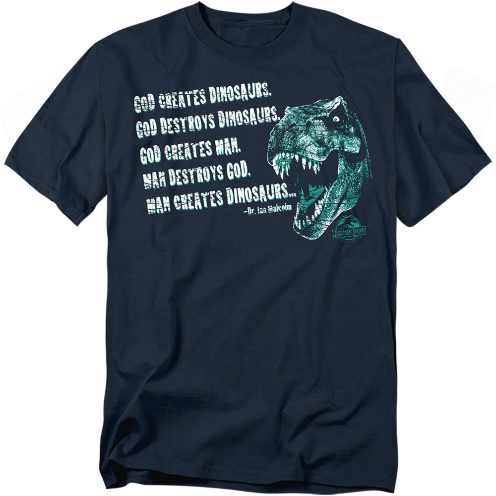 Jurassic Park - God Creates Dinosaurs - Adult Unisex Short Sleeve T-Shirt - Blue