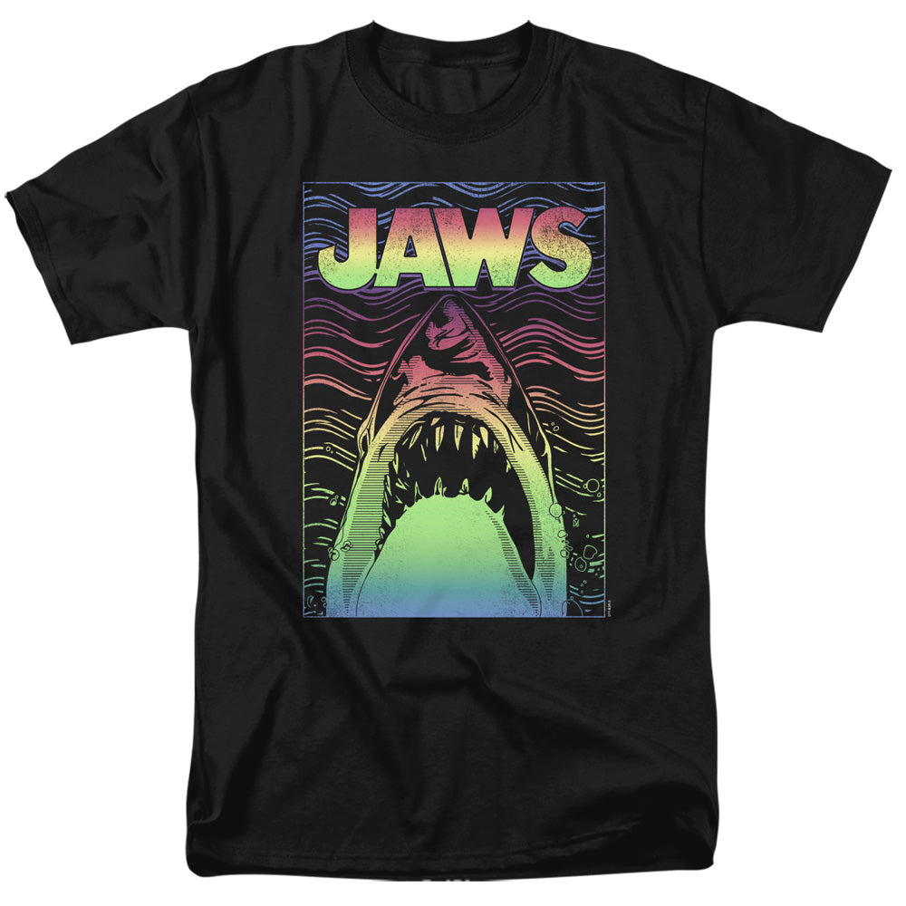 Jaws - Neon Line Art Poster - Adult Unisex Short Sleeve T-Shirt - Black