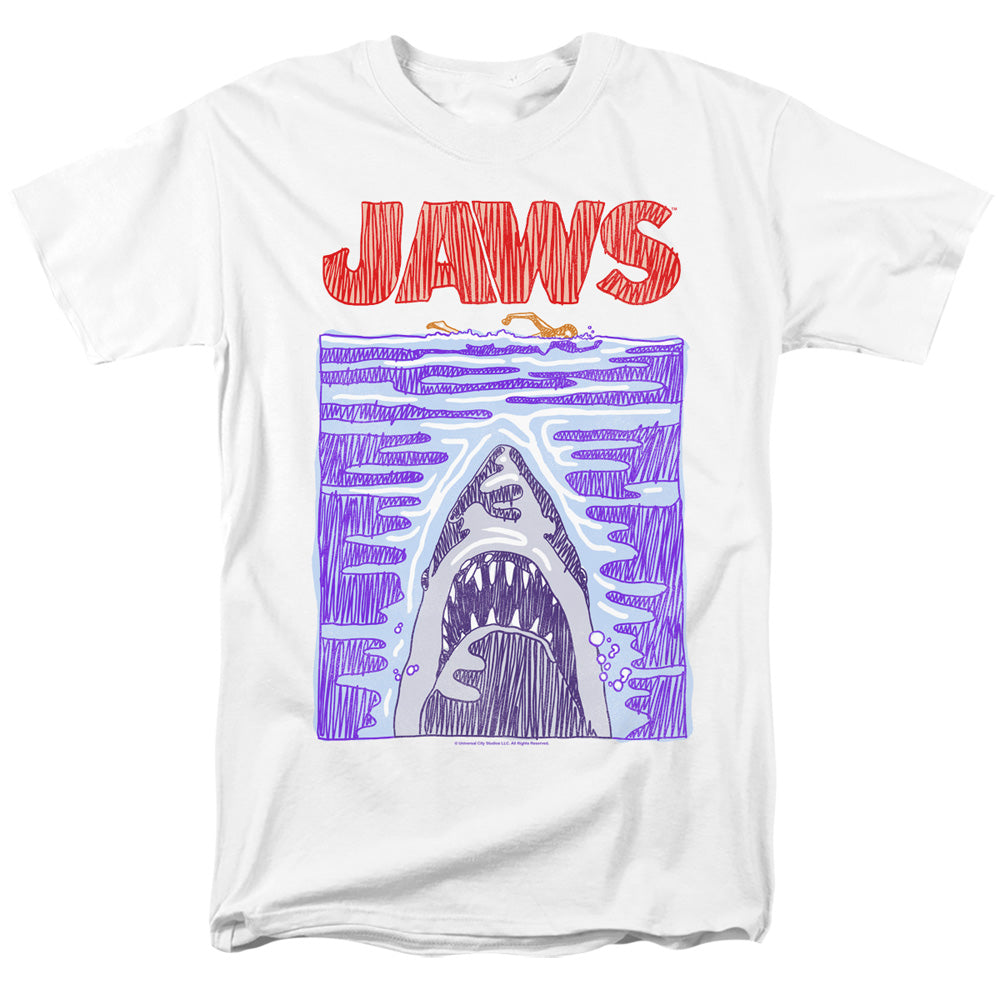 Jaws - Scribble Poster - Adult Unisex Short Sleeve T-Shirt - White
