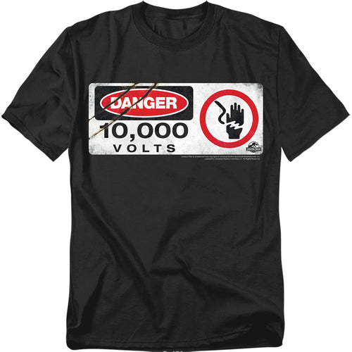 Jurassic Park - Electric Fence Sign - Adult Unisex Short Sleeve T-Shirt - Black