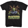 Universal Monsters - Frankenstein Lightning Background - American Classics - Solid Black Adult Short Sleeve T-Shirt