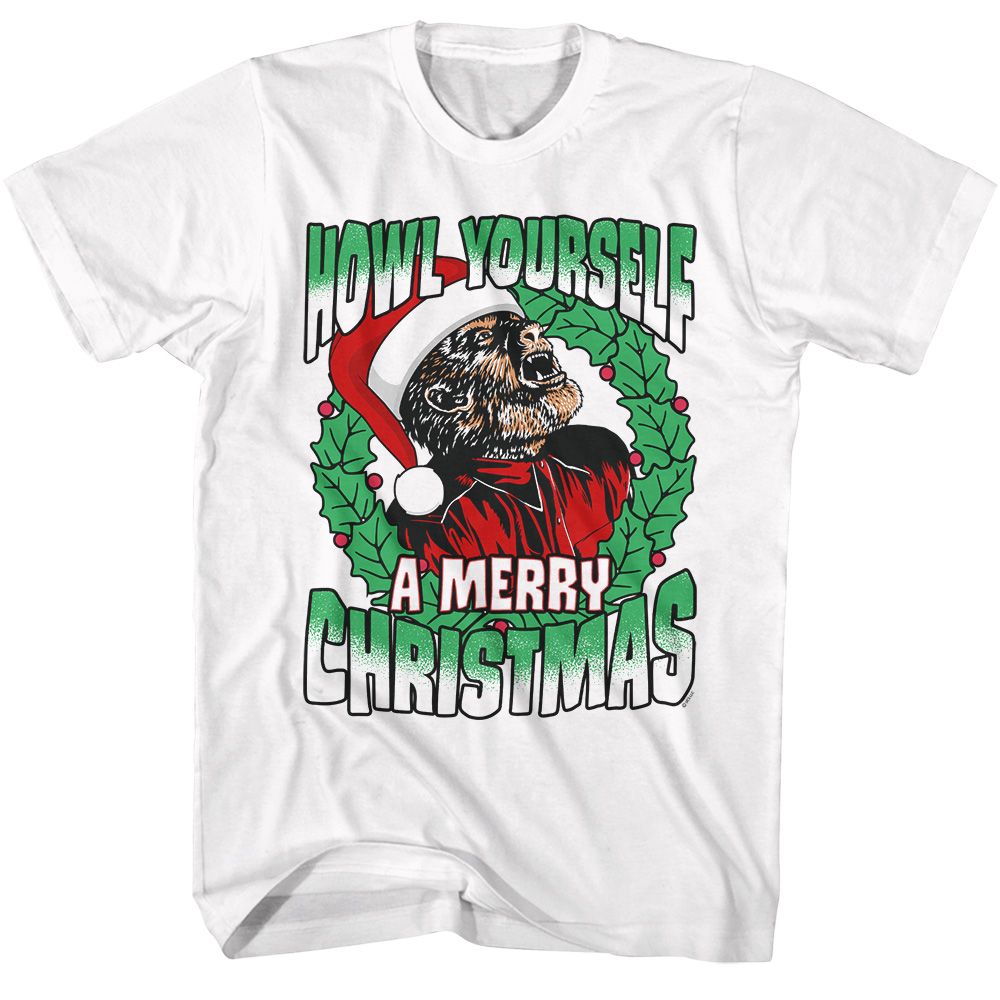 Universal Monsters - Howl A Merry - American Classics - Solid White Adult Short Sleeve T-Shirt