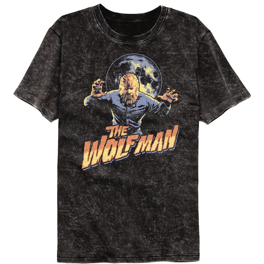 Universal Monsters - Multitone Wolfman - American Classics - Solid Black Adult Short Sleeve Mineral Wash T-Shirt