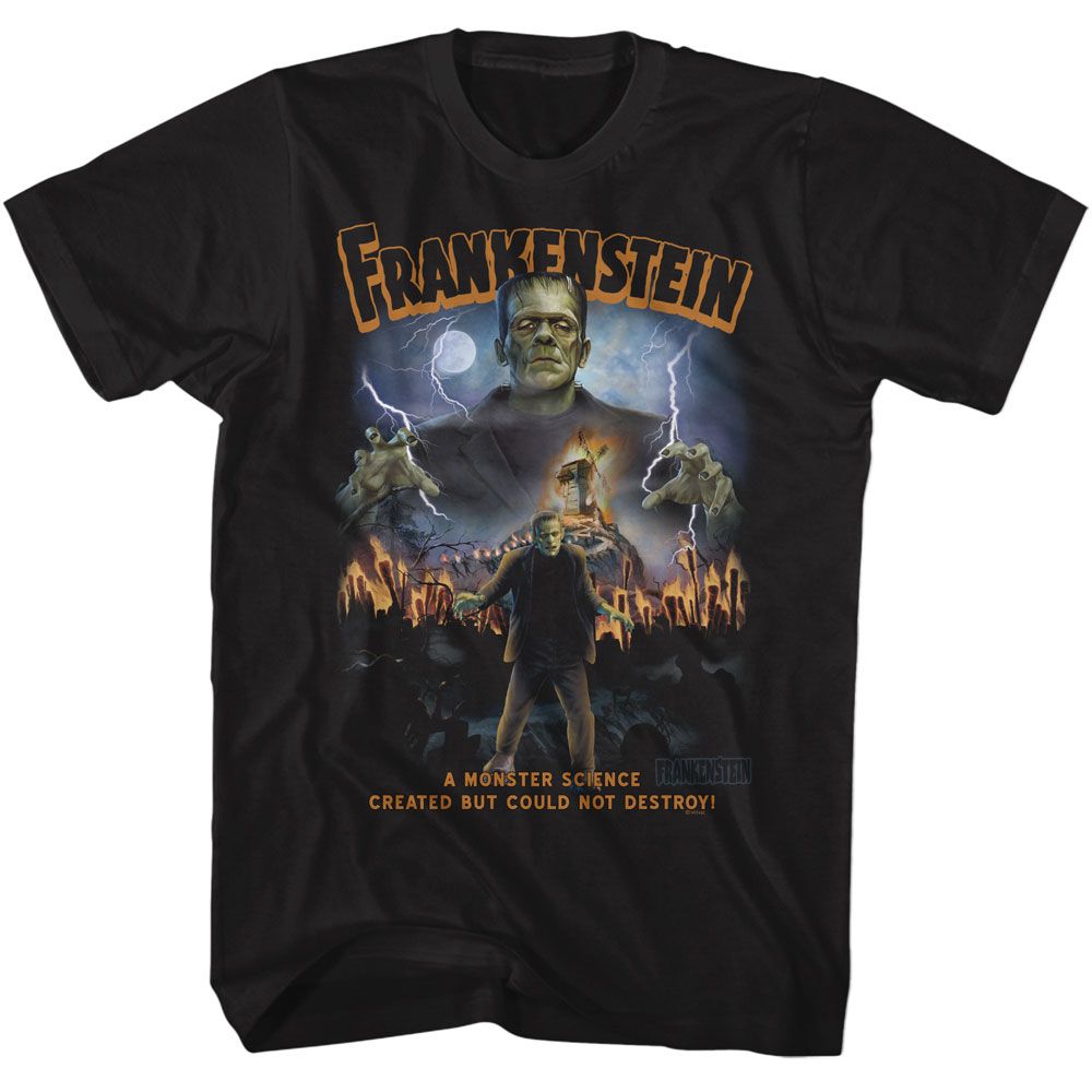 Universal Monsters - Frankenstein Mob - American Classics - Solid Black Adult Short Sleeve T-Shirt