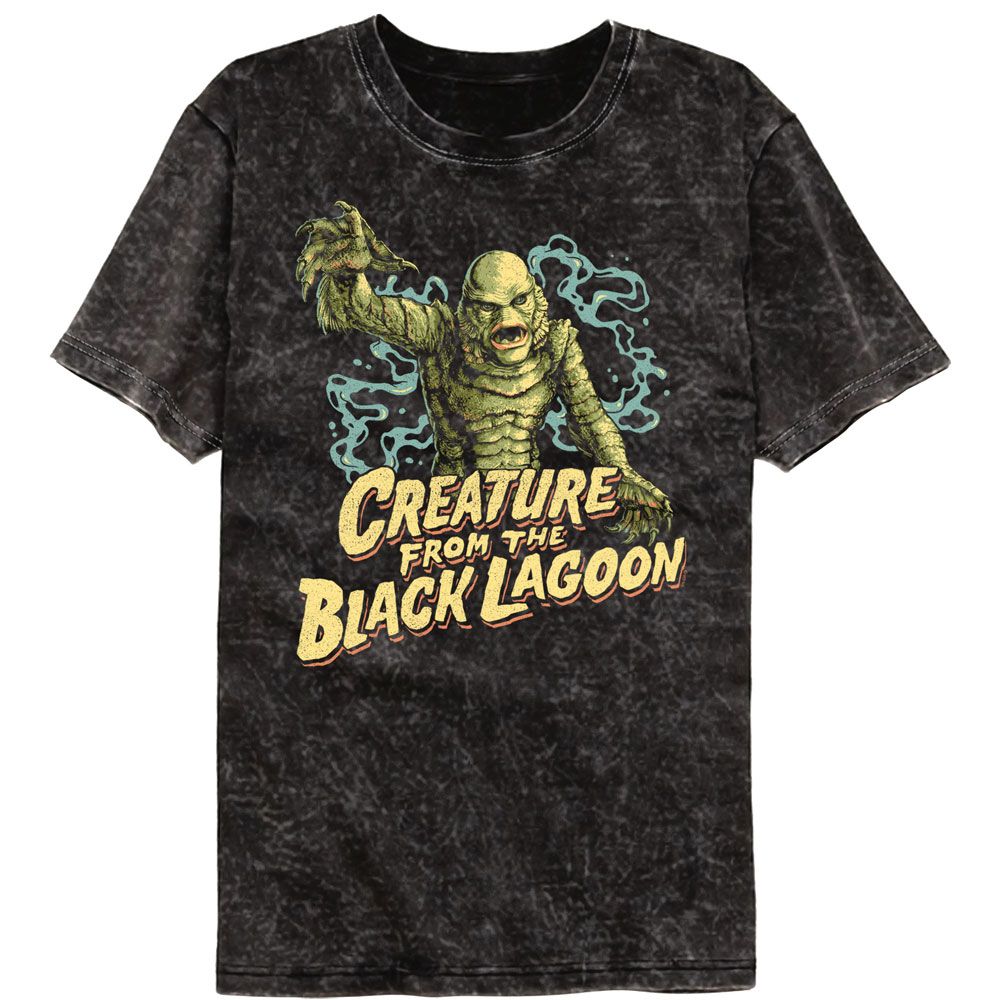 Universal Monsters - Black Lagoon Shuffle - American Classics - Solid Black Adult Short Sleeve Mineral Wash T-Shirt