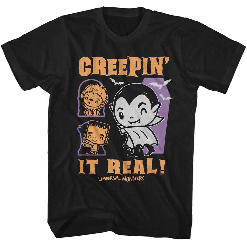 Universal Monsters - Creepin It Real - American Classics - Solid Black Adult Short Sleeve T-Shirt