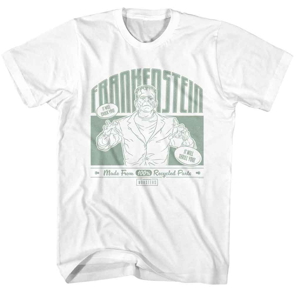 Universal Monsters - Recycled Parts - American Classics - White Front Print Adult Short Sleeve T-Shirt