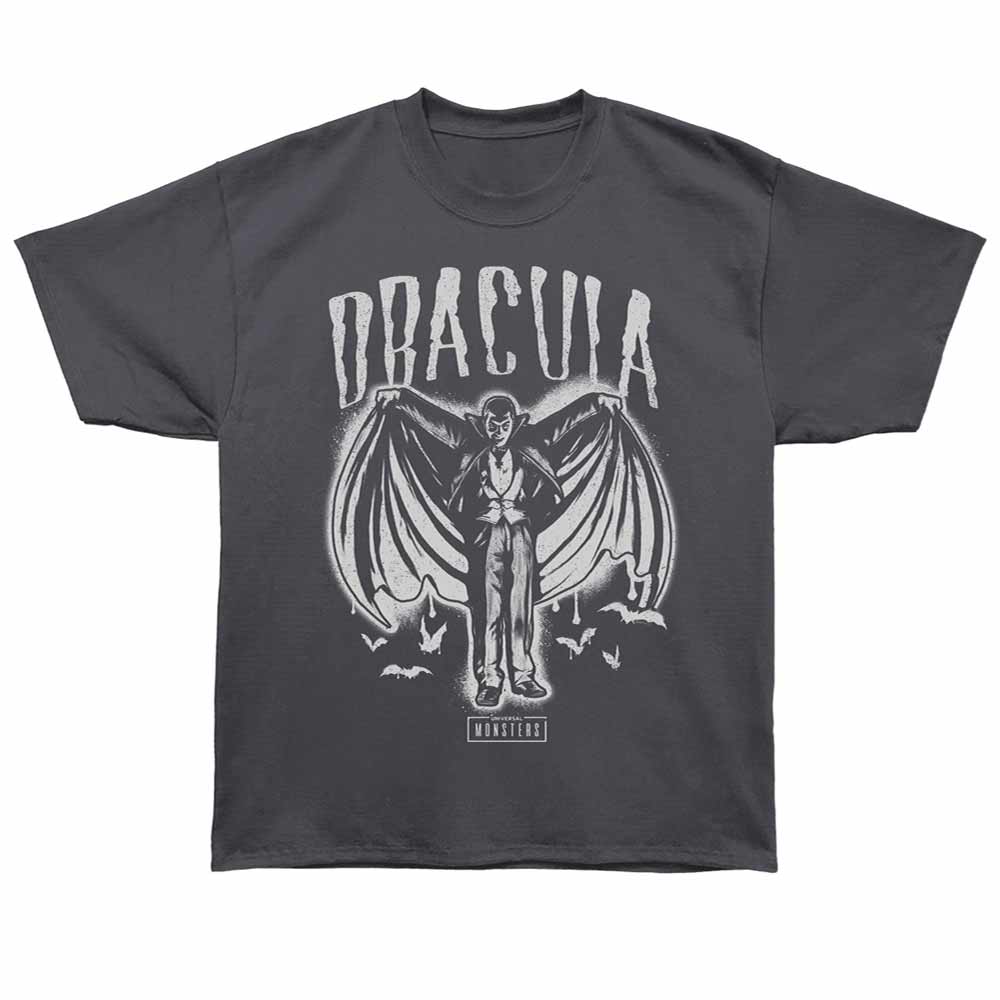 Universal Monsters - Dracula Spray Paint - Bronx Oversized Short Sleeve T-Shirt - Front Print - Gray