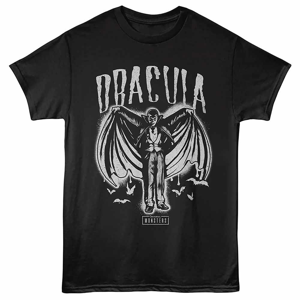 Universal Monsters - Dracula Spray Paint - Front Print Adult Short Sleeve Solid T-Shirt - Black