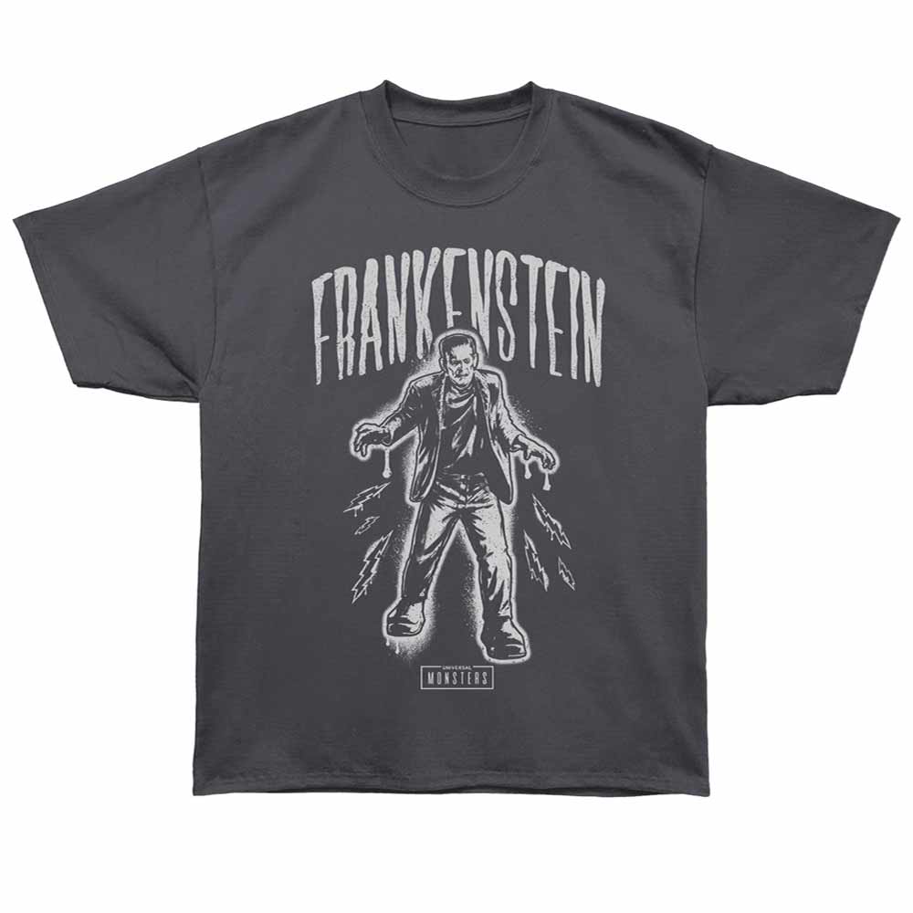 Universal Monsters - Frankenstein Spray Paint - Bronx Oversized Short Sleeve T-Shirt - Front Print - Gray