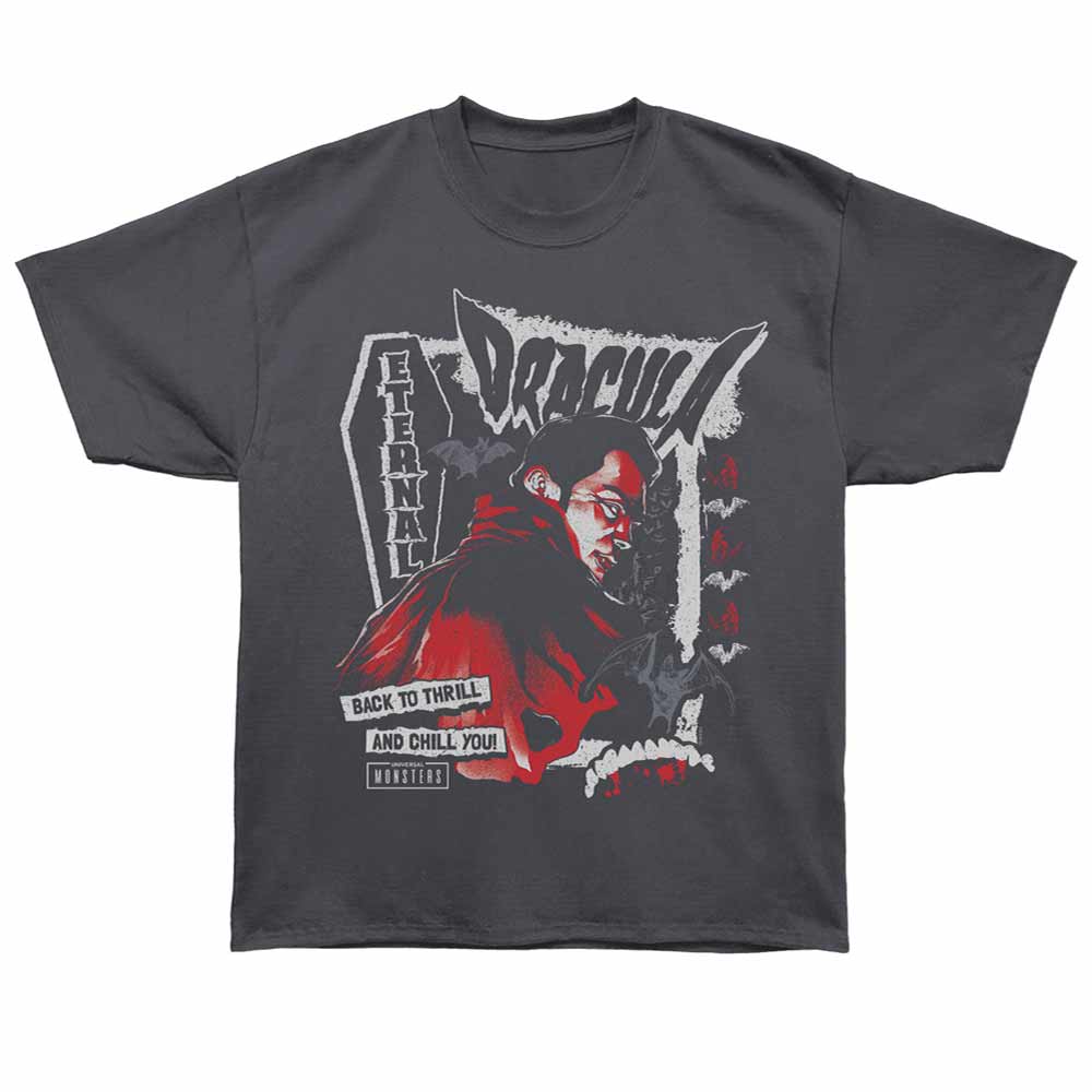 Universal Monsters - Eternal Coffin - Bronx Oversized Short Sleeve T-Shirt - Front Print - Gray