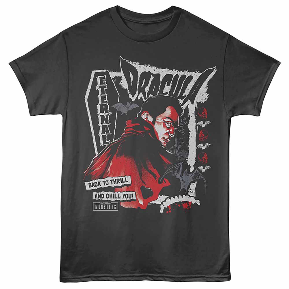 Universal Monsters - Eternal Coffin - Front Print Adult Short Sleeve Solid T-Shirt - Smoke