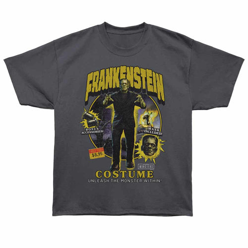 Universal Monsters - Frankenstein Costume - Bronx Oversized Short Sleeve T-Shirt - Front Print - Gray