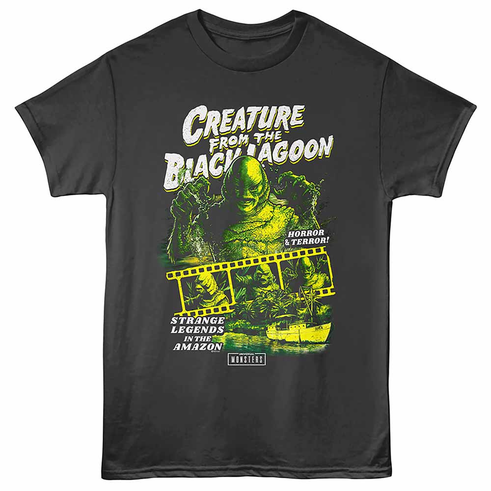 Universal Monsters - Black Lagoon Reel - Front Print Adult Short Sleeve Solid T-Shirt - Smoke