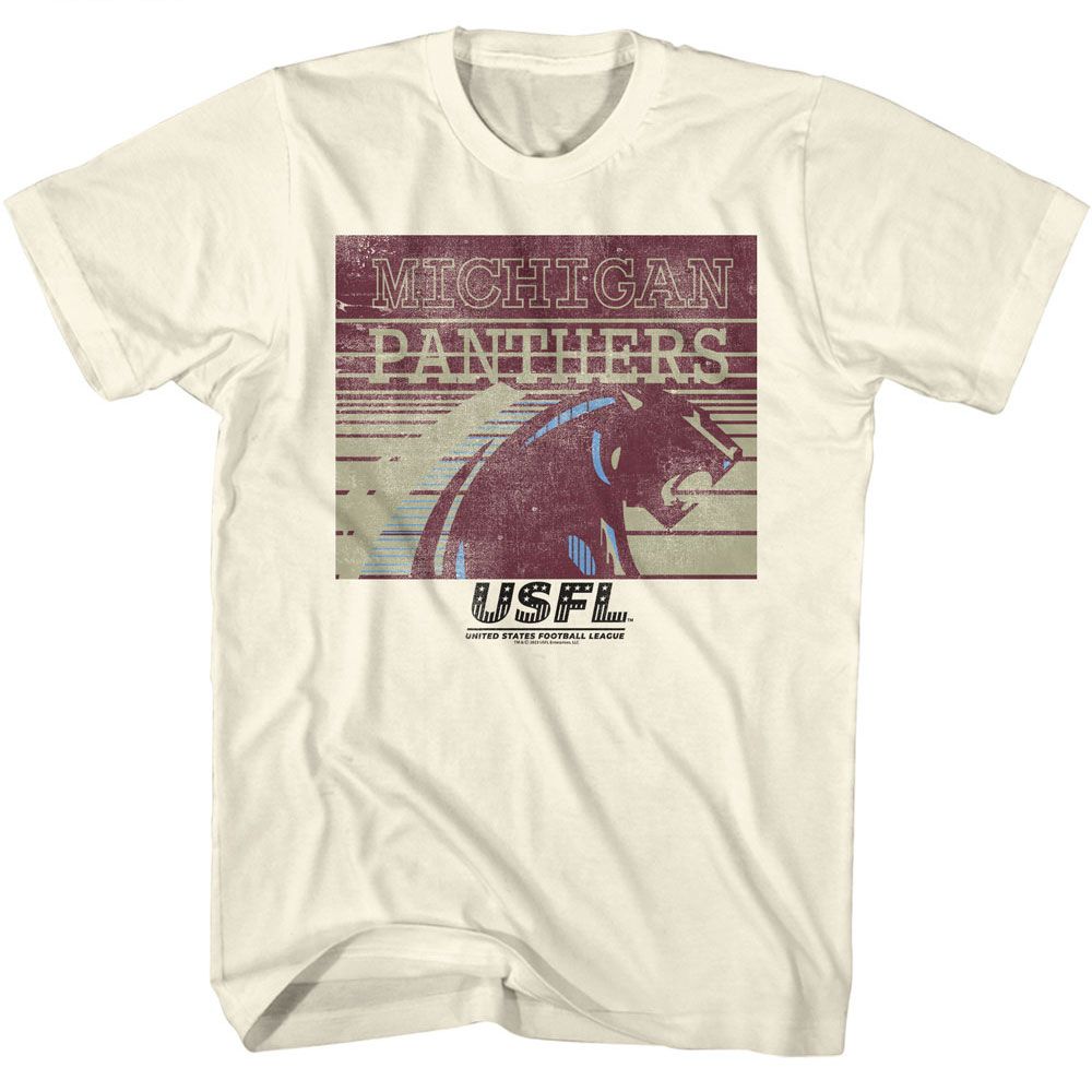 USFL - Michigan Panthers - American Classics - Solid Off-White Adult Short Sleeve T-Shirt