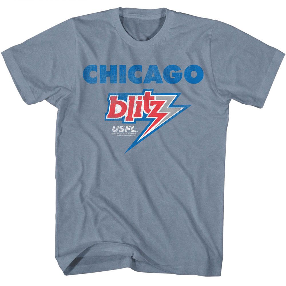 USFL - Chicago Blitz - American Classics - Heather Blue Adult Short Sleeve T-Shirt