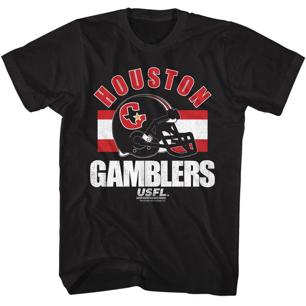 USFL - Houston Gamblers - American Classics - Solid Black Adult Short Sleeve T-Shirt