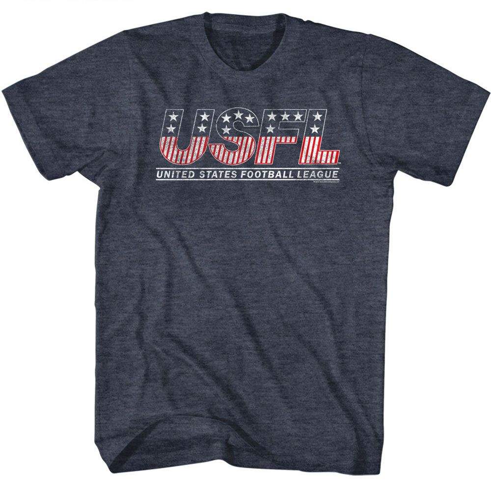 USFL - Logo Tee - American Classics - Heather Blue Adult Short Sleeve T-Shirt